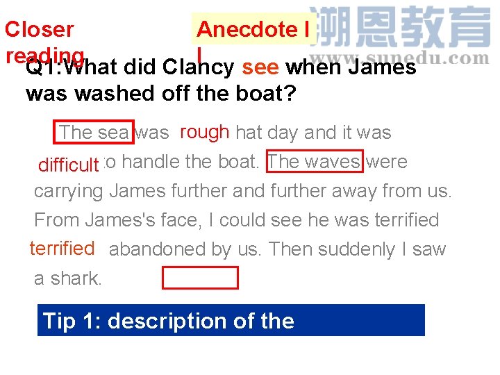 Closer Anecdote I reading I Q 1: What did Clancy see when James washed