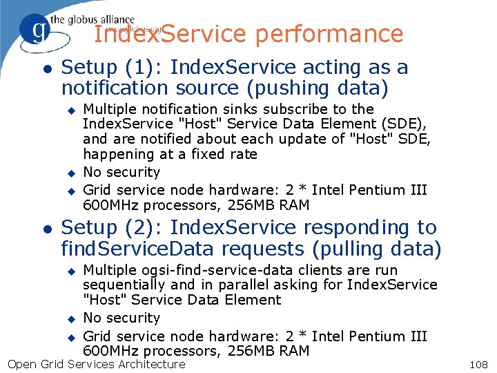 Index. Service performance l Setup (1): Index. Service acting as a notification source (pushing
