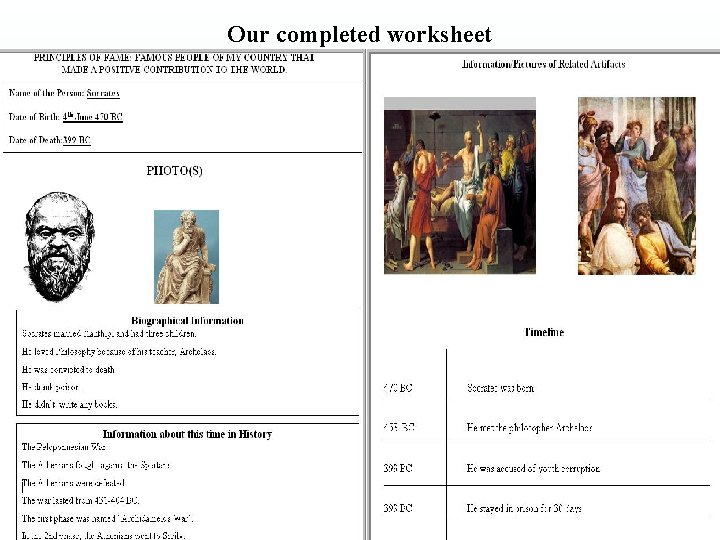 Our completed worksheet 