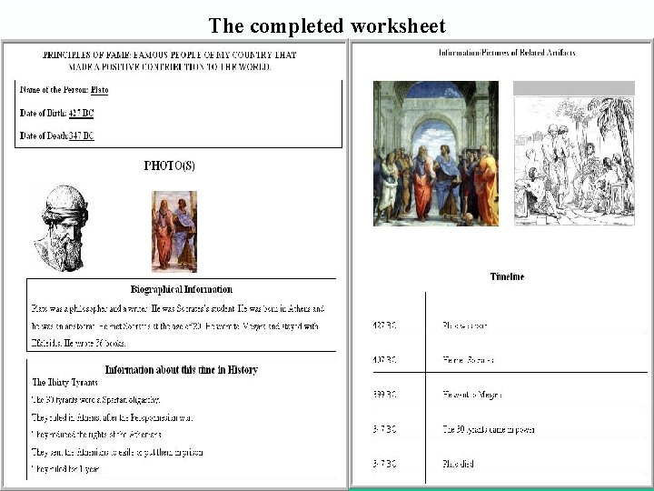 The completed worksheet 