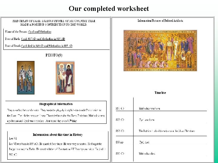 Our completed worksheet 