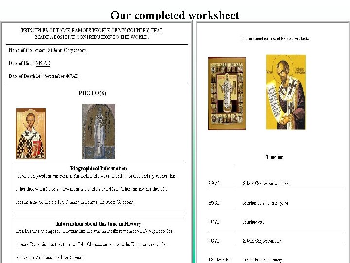 Our completed worksheet 