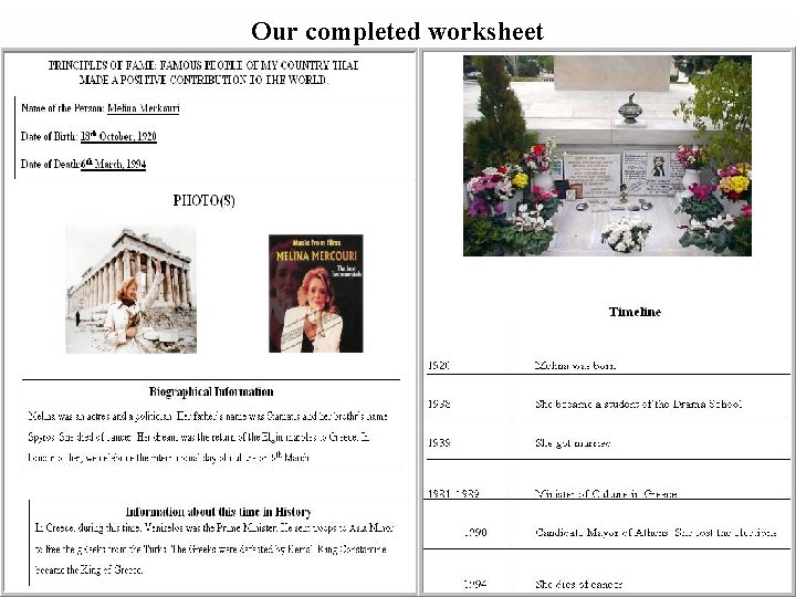 Our completed worksheet 