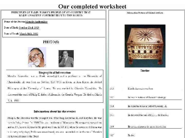Our completed worksheet 