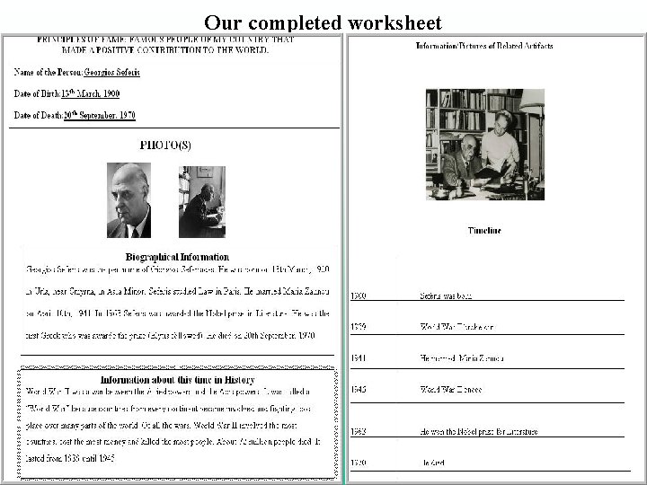 Our completed worksheet 