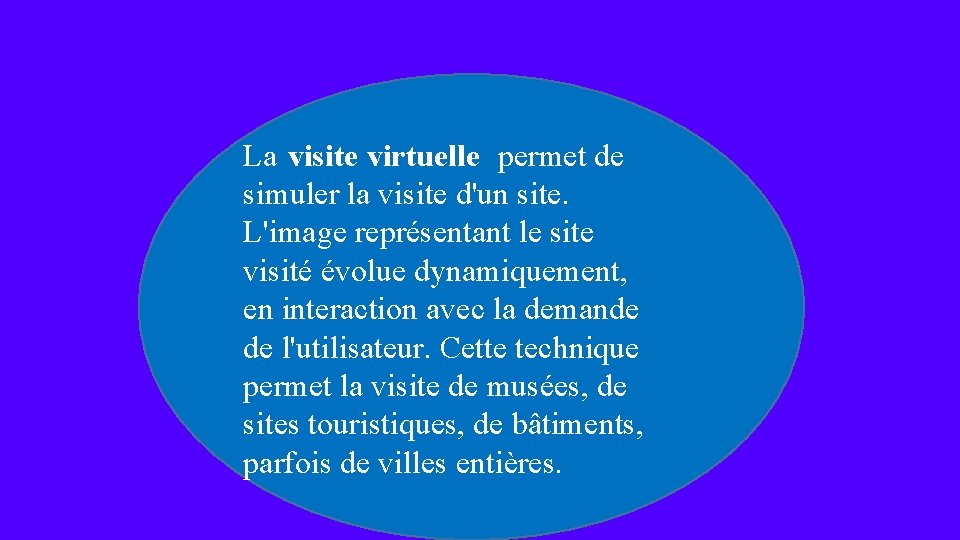 La visite virtuelle permet de simuler la visite d'un site. L'image représentant le site