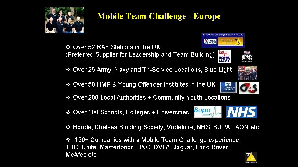 Mobile Team Challenge - Europe Over 52 RAF Stations in the UK (Preferred Supplier