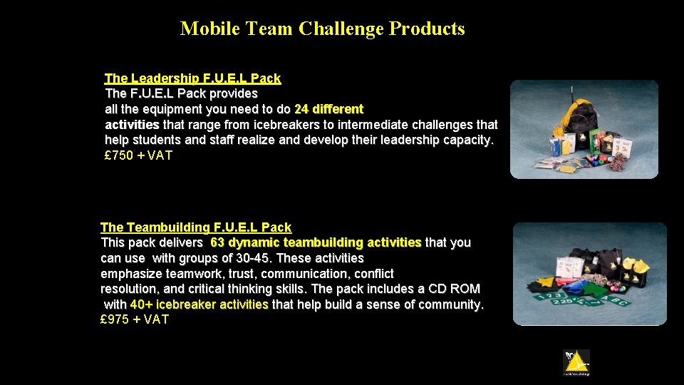 Mobile Team Challenge Products The Leadership F. U. E. L Pack The F. U.