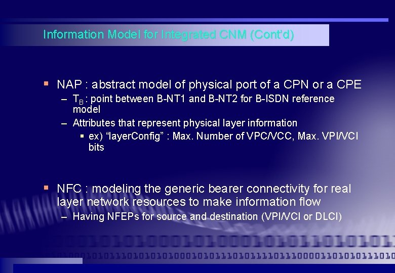 Information Model for Integrated CNM (Cont’d) § NAP : abstract model of physical port Information Model for Integrated CNM (Cont’d) § NAP : abstract model of physical port