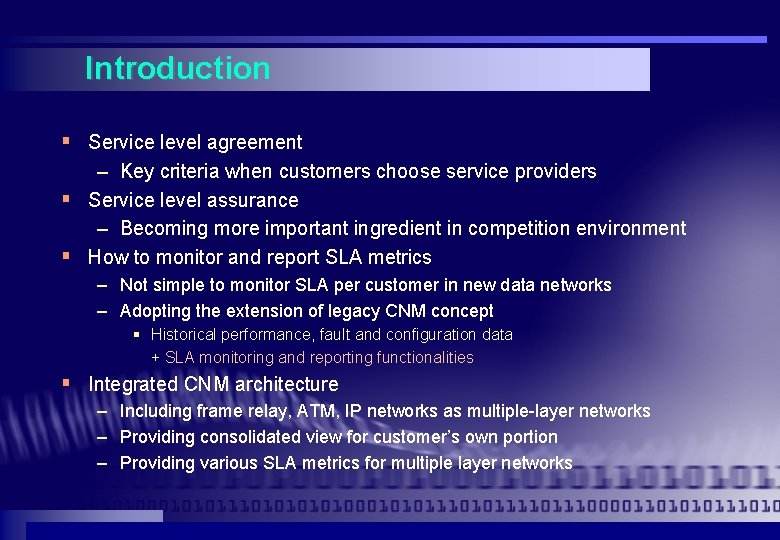 Introduction § Service level agreement – Key criteria when customers choose service providers § Introduction § Service level agreement – Key criteria when customers choose service providers §