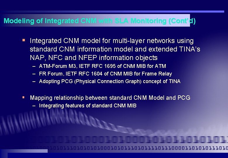 Modeling of Integrated CNM with SLA Monitoring (Cont’d) § Integrated CNM model for multi-layer Modeling of Integrated CNM with SLA Monitoring (Cont’d) § Integrated CNM model for multi-layer
