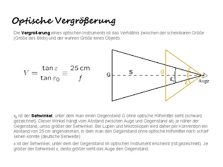 Optische Vergrößerung Die Vergrößerung eines optischen Instruments ist das Verhältnis zwischen der scheinbaren Größe