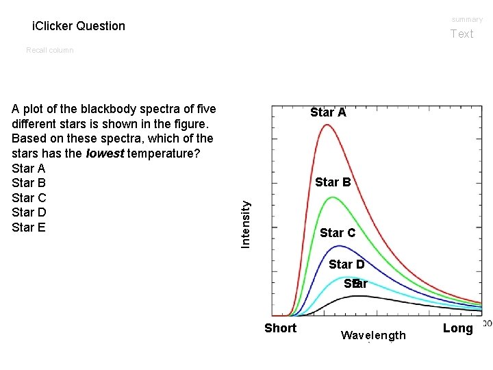 summary i. Clicker Question Text Recall column Star A Star B Intensity A plot