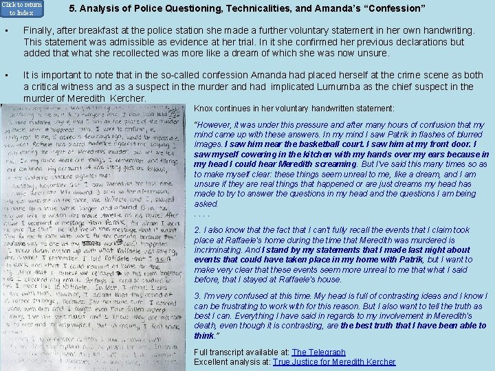 Click to return to Index • 5. Analysis of Police Questioning, Technicalities, and Amanda’s