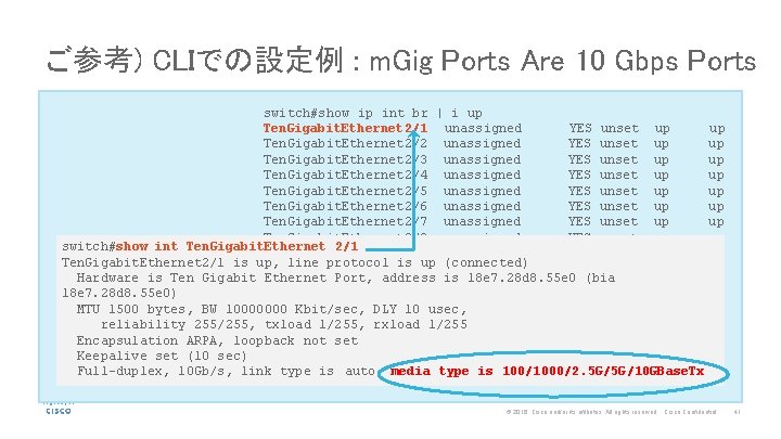 ご参考) CLIでの設定例 : m. Gig Ports Are 10 Gbps Ports switch#show ip int br