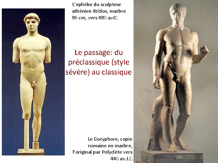 L’ephèbe du sculpteur athénien Kritios, marbre 86 cm, vers 480 av. JC Le passage: