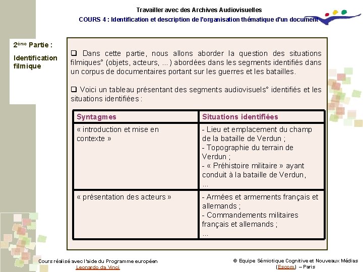 Travailler avec des Archives Audiovisuelles COURS 4 : Identification et description de l'organisation thématique