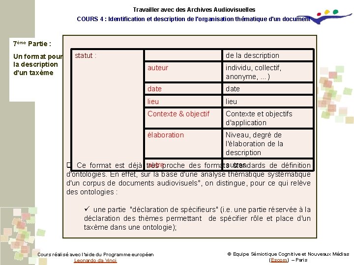 Travailler avec des Archives Audiovisuelles COURS 4 : Identification et description de l'organisation thématique