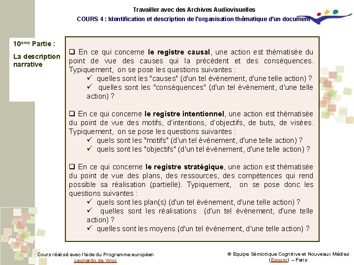 Travailler avec des Archives Audiovisuelles COURS 4 : Identification et description de l'organisation thématique