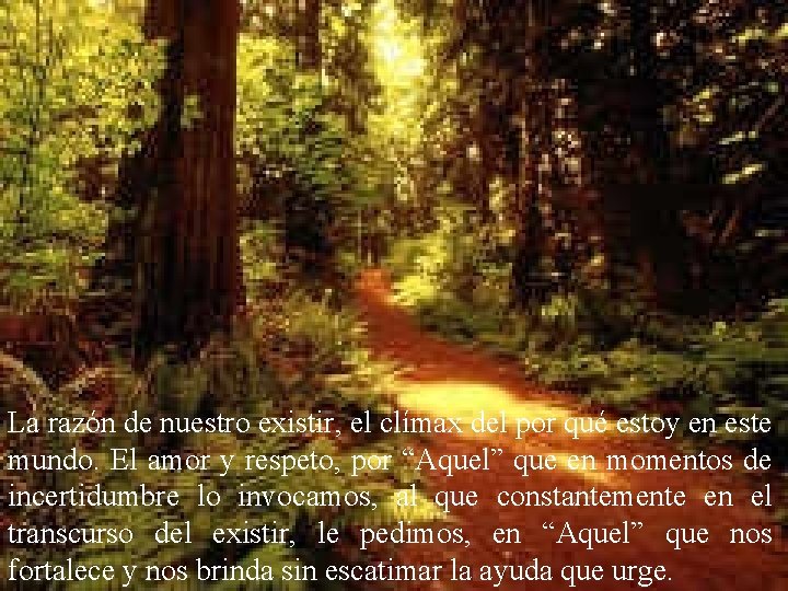 La razón de nuestro existir, el clímax del por qué estoy en este mundo. La razón de nuestro existir, el clímax del por qué estoy en este mundo.