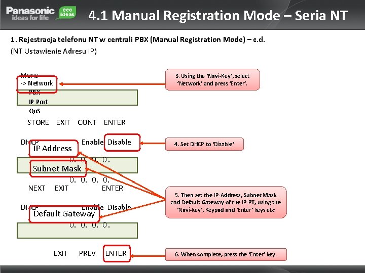 4. 1 Manual Registration Mode – Seria NT 1. Rejestracja telefonu NT w centrali