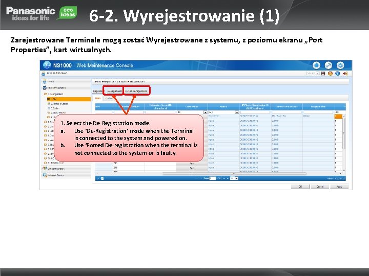 6 -2. Wyrejestrowanie (1) Zarejestrowane Terminale mogą zostać Wyrejestrowane z systemu, z poziomu ekranu