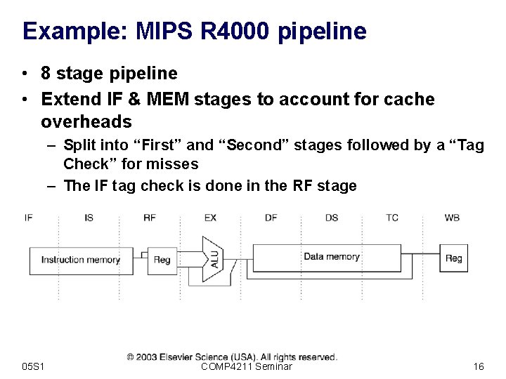 Example: MIPS R 4000 pipeline • 8 stage pipeline • Extend IF & MEM