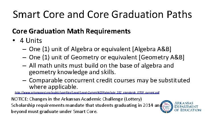 Smart Core and Core Graduation Paths Core Graduation Math Requirements • 4 Units –