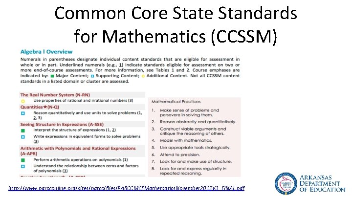 Common Core State Standards for Mathematics (CCSSM) http: //www. parcconline. org/sites/parcc/files/PARCCMCFMathematics. November 2012 V