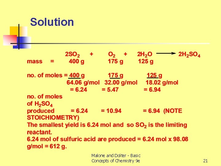 Solution Malone and Dolter - Basic Concepts of Chemistry 9 e 21 