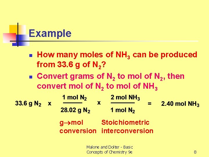 Example n n How many moles of NH 3 can be produced from 33.