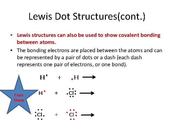 Lewis Dot Structures(cont. ) • Lewis structures can also be used to show covalent