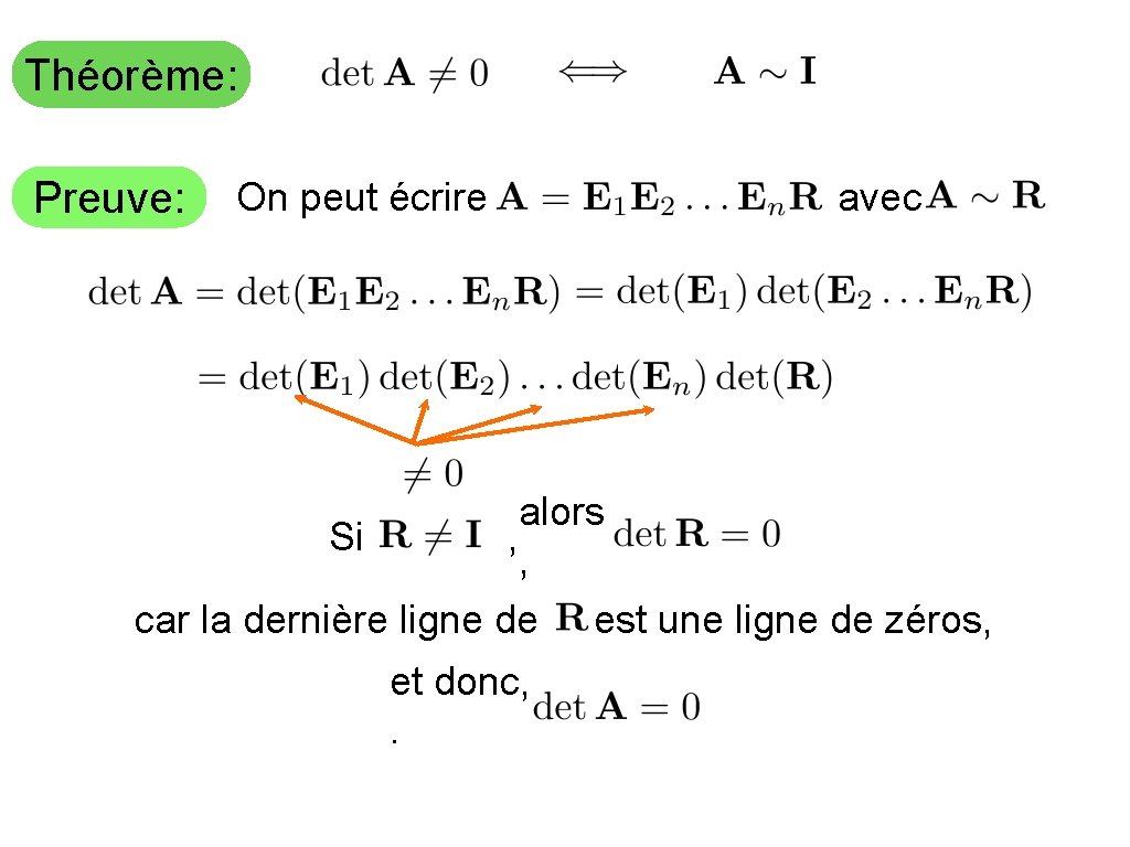 Théorème: Preuve: On peut écrire Si avec alors , , car la dernière ligne