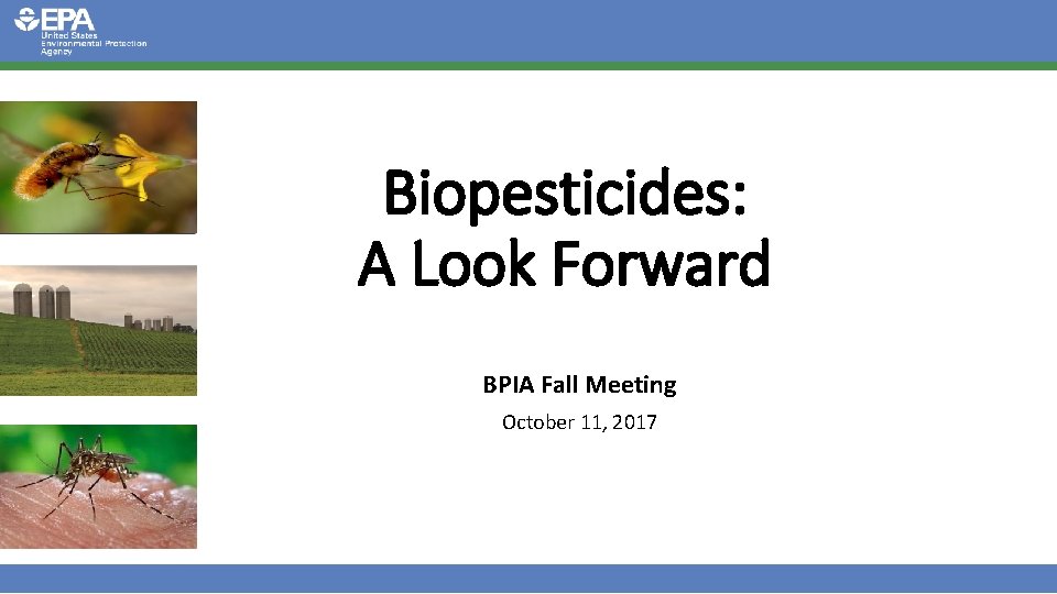 Biopesticides: A Look Forward BPIA Fall Meeting October 11, 2017 