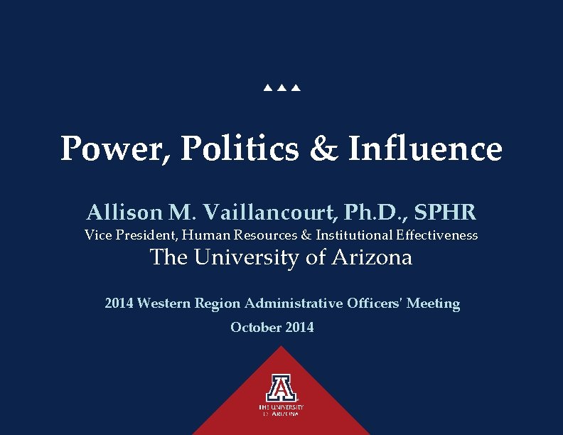 Power, Politics & Influence Allison M. Vaillancourt, Ph. D. , SPHR Vice President, Human