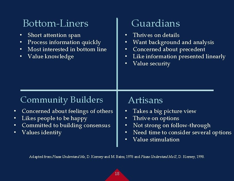 Guardians Bottom-Liners • • Short attention span Process information quickly Most interested in bottom