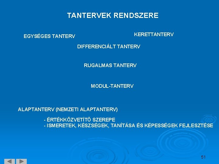 TANTERVEK RENDSZERE KERETTANTERV EGYSÉGES TANTERV DIFFERENCIÁLT TANTERV RUGALMAS TANTERV MODUL-TANTERV ALAPTANTERV (NEMZETI ALAPTANTERV) -