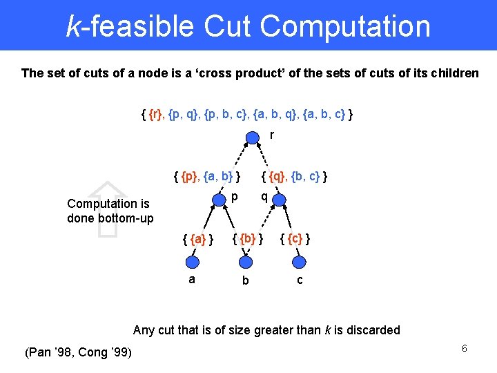 k-feasible Cut Computation The set of cuts of a node is a ‘cross product’