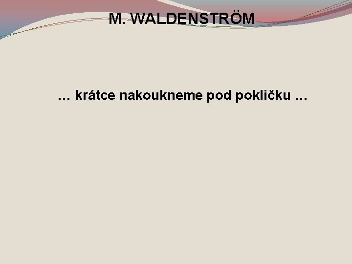 M. WALDENSTRÖM … krátce nakoukneme pod pokličku … 