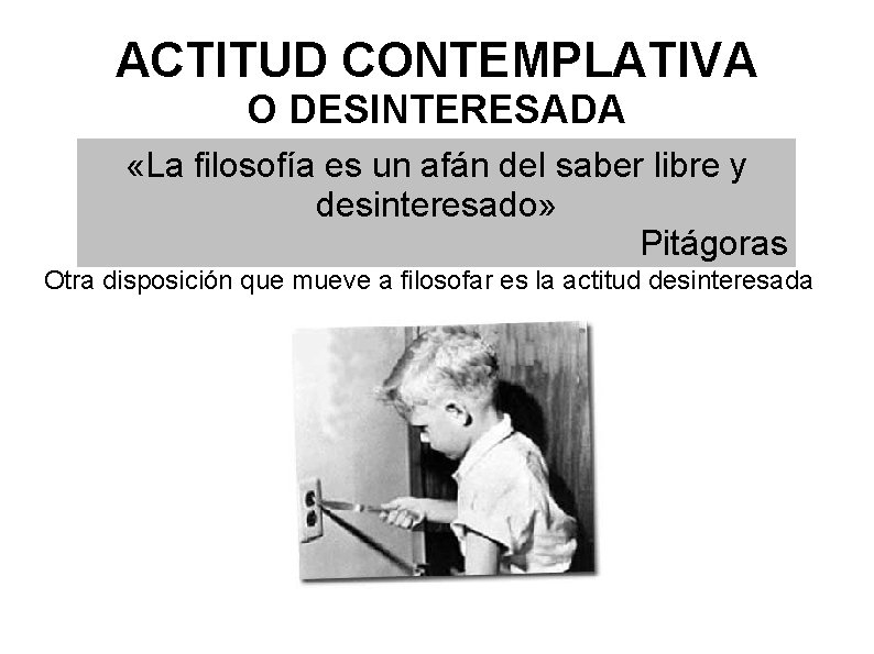 ACTITUD CONTEMPLATIVA O DESINTERESADA «La filosofía es un afán del saber libre y desinteresado»