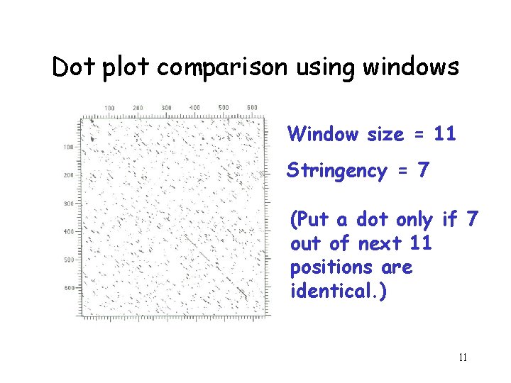 Dot plot comparison using windows Window size = 11 Stringency = 7 (Put a