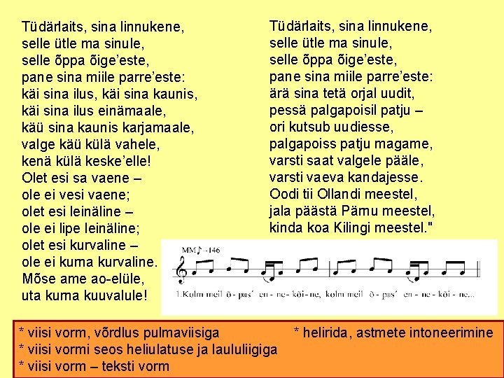 Tüdärlaits, sina linnukene, selle ütle ma sinule, selle õppa õige’este, pane sina miile parre’este: