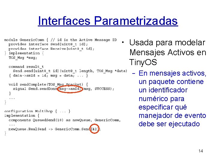 Interfaces Parametrizadas • Usada para modelar Mensajes Activos en Tiny. OS – En mensajes