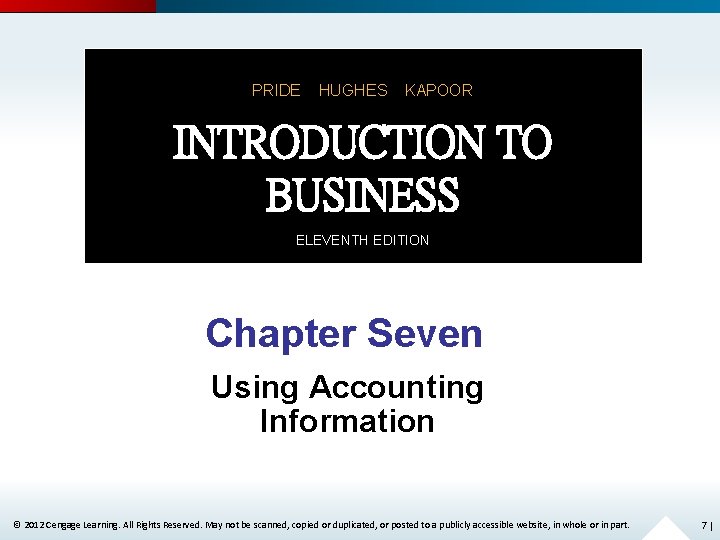 PRIDE HUGHES KAPOOR INTRODUCTION TO BUSINESS ELEVENTH EDITION Chapter Seven Using Accounting Information ©