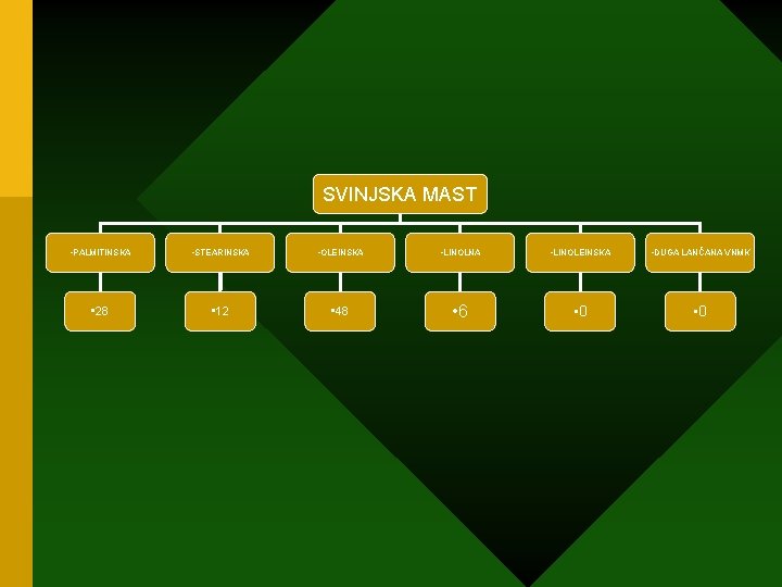 SVINJSKA MAST • PALMITINSKA • STEARINSKA • OLEINSKA • LINOLNA • LINOLEINSKA • DUGA