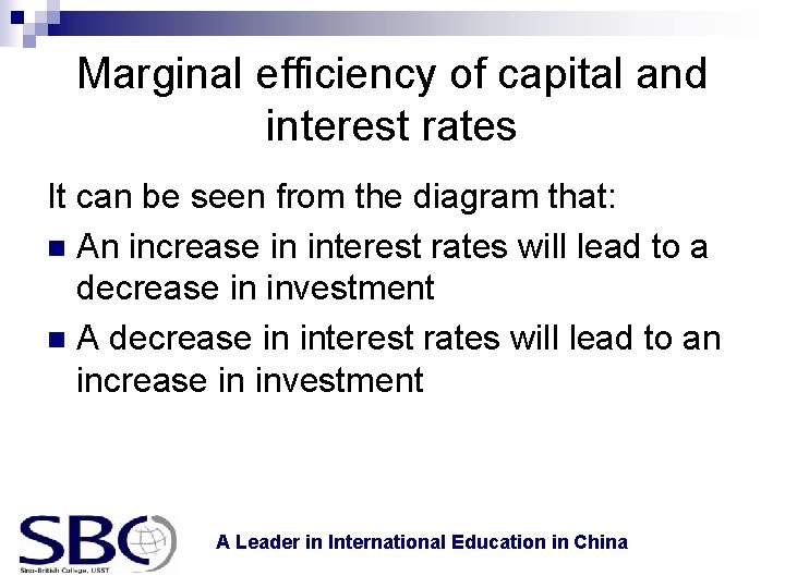 Marginal efficiency of capital and interest rates It can be seen from the diagram