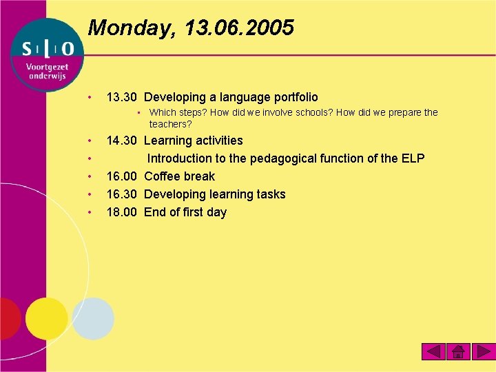 Monday, 13. 06. 2005 • 13. 30 Developing a language portfolio • Which steps?