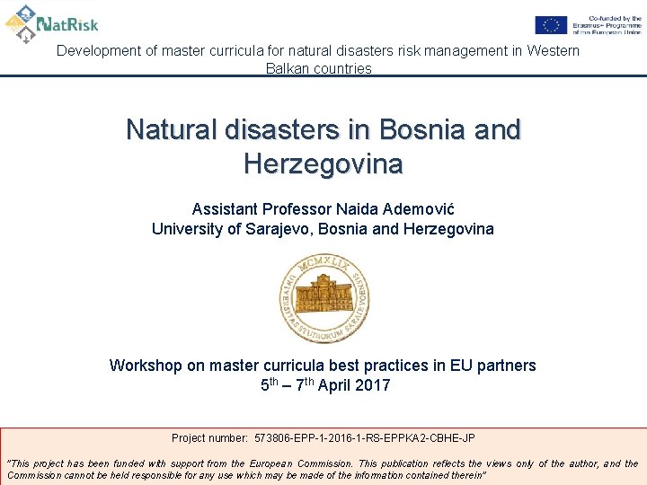 Development of master curricula for natural disasters risk management in Western Balkan countries Natural