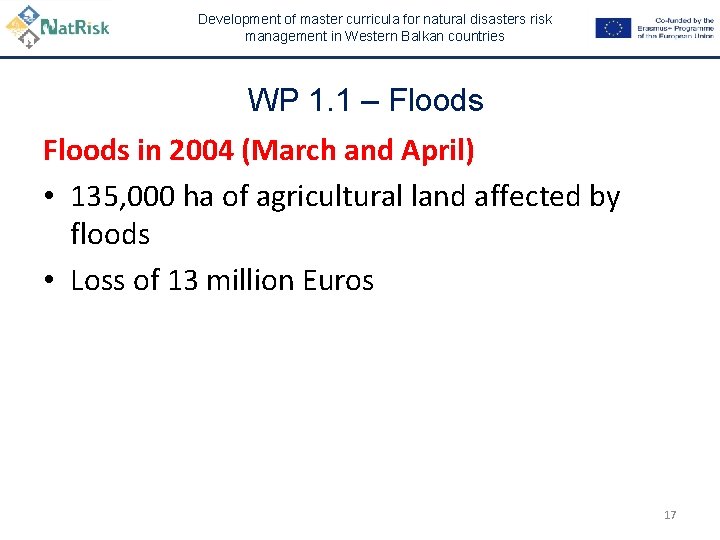 Development of master curricula for natural disasters risk management in Western Balkan countries WP