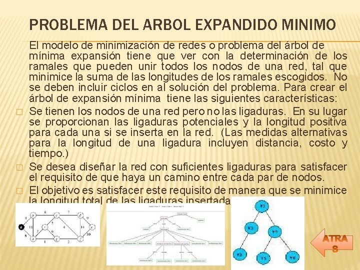 PROBLEMA DEL ARBOL EXPANDIDO MINIMO � � � El modelo de minimización de redes PROBLEMA DEL ARBOL EXPANDIDO MINIMO � � � El modelo de minimización de redes